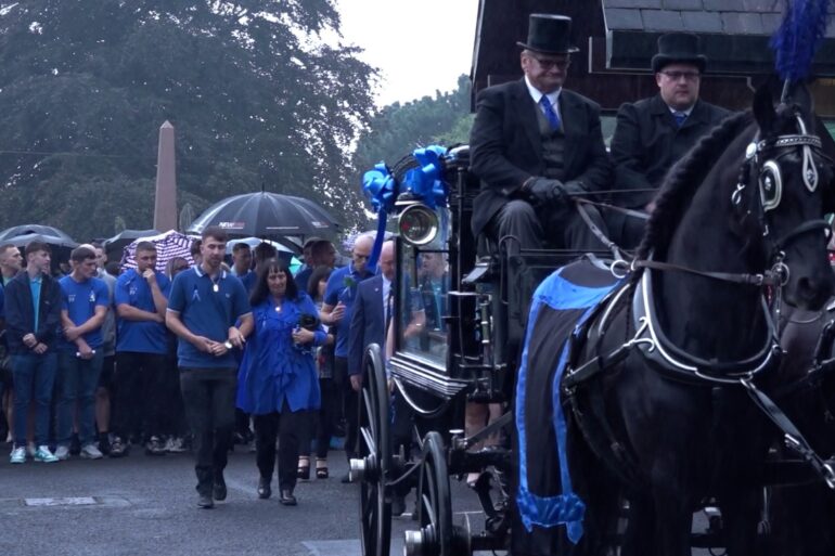 Jay Slater’s friends and family wear blue for funeral of ‘forever 19’ apprentice