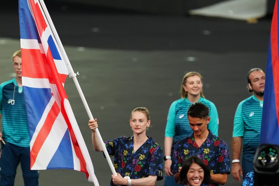 Team GB’s athletes cheered and waved Union flags as they entered the Olympic closing ceremony