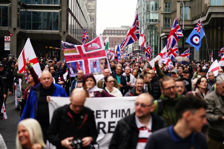 Hundreds gather for Tommy Robinsons protest which he will miss while in custody