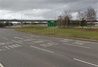 Sign on key roundabout heavily damaged after late night crash