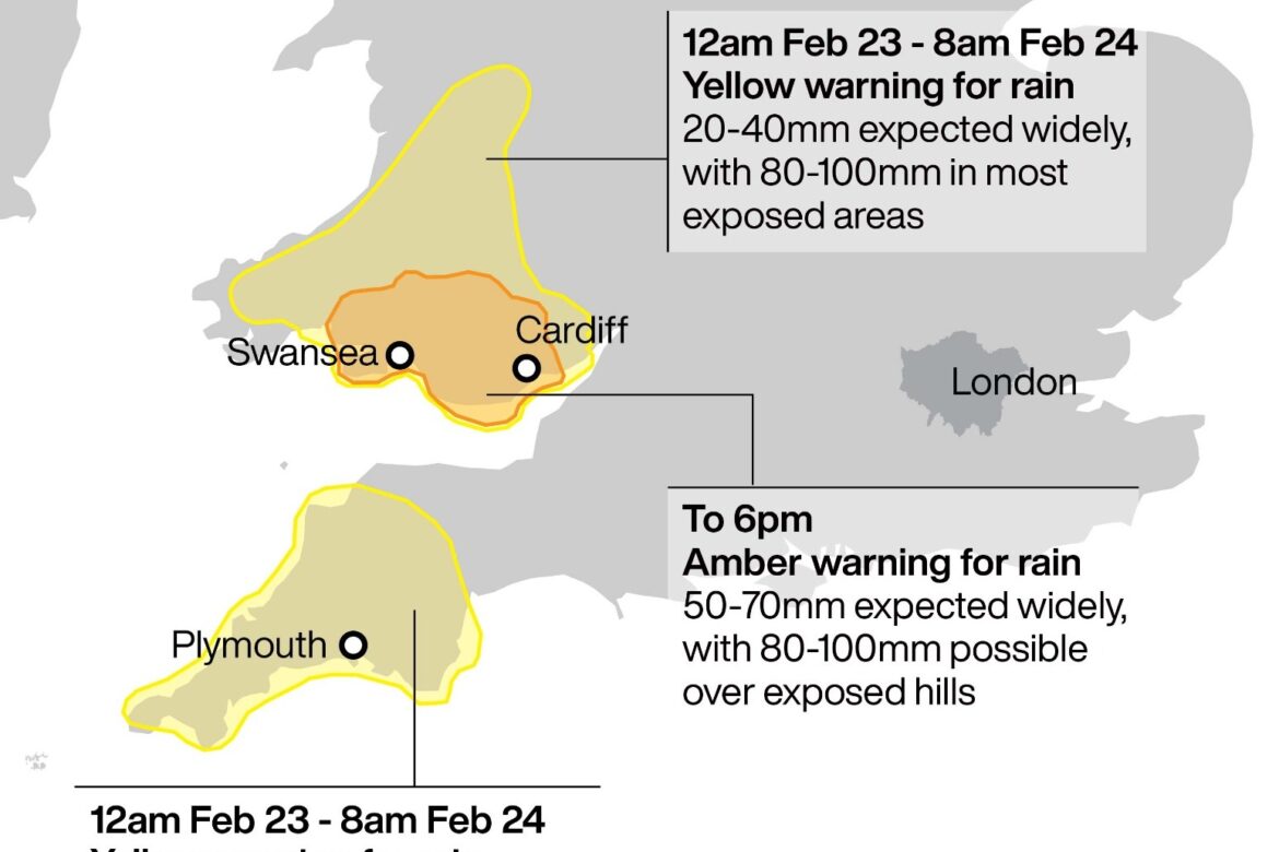 Met Office issues danger to life amber warning for heavy rain and floods