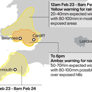 Met Office issues danger to life amber warning for heavy rain and floods