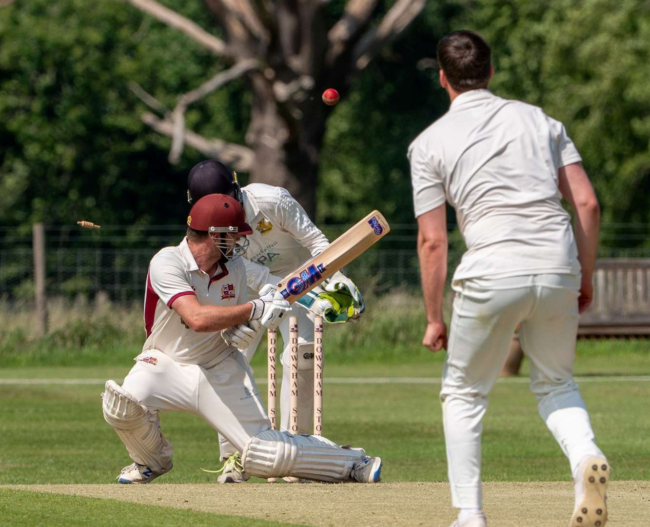 Downham Stow lose a wicket during their clash with Bury St Edmunds on Saturday. Picture: Andrew Hunt
