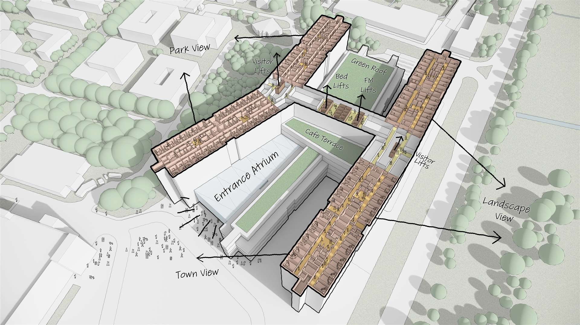 What the new QEH, which will have all single rooms, could look like. Picture: QEH