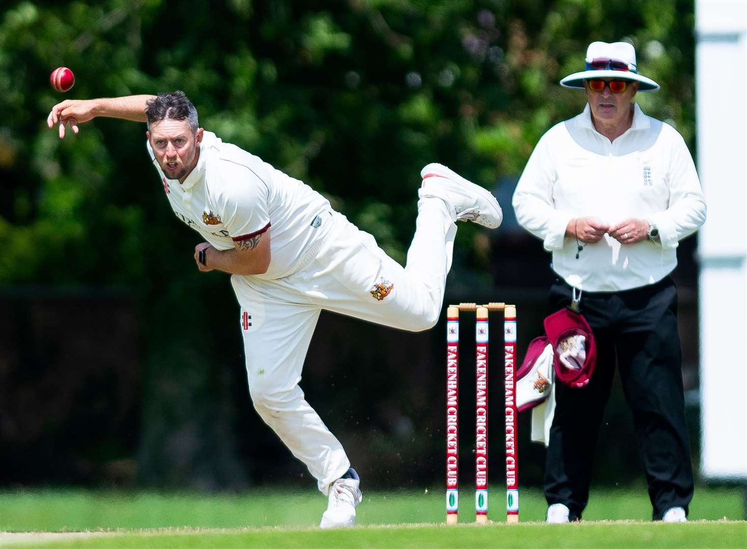 Fakenham in bowling mode against North Runcton in the Norfolk Alliance Premier Division. Picture: Ian Burt