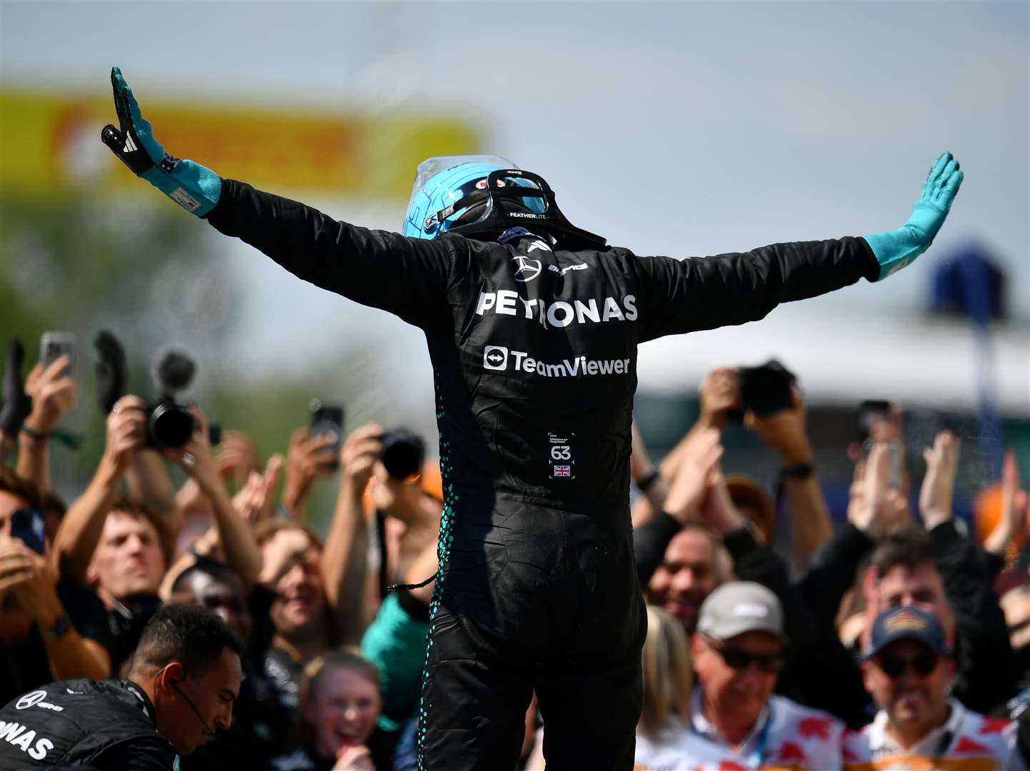George Russell celebrates his win at the Canadian Grand Prix. Photo: LAT Images
