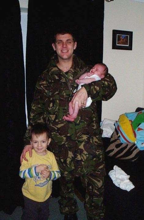 Lee and the kids in their family home in Tidworth in early 2009