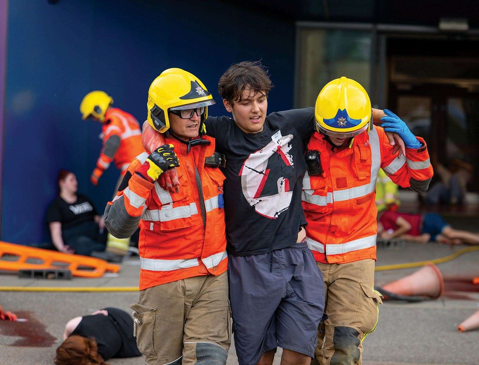 College students acted as 'casualties' as emergency services created a simulated major rescue operation