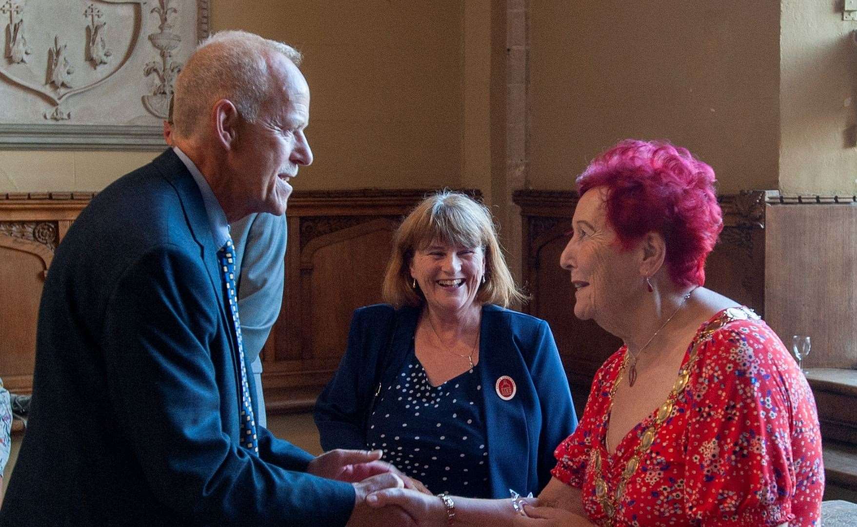 New Guides qualify to conduct Tours in King's Lynn presentation evening at King's Lynn Town Hall. Pictured Gary Walker recieves his Badge from Margaret Wilkinson who was deputy mayor at the time.