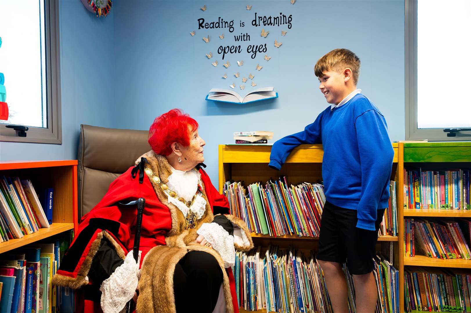 Margaret Wilkinson at the official opening of the new Walpole Highway School library