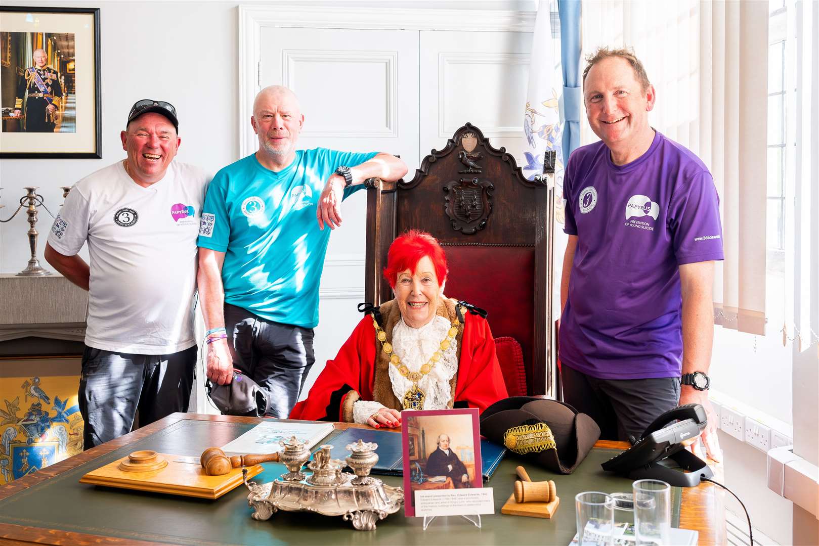 The Three Dads Walking with Margaret Wilkinson inside Lynn Town Hall. Picture: Ian Burt