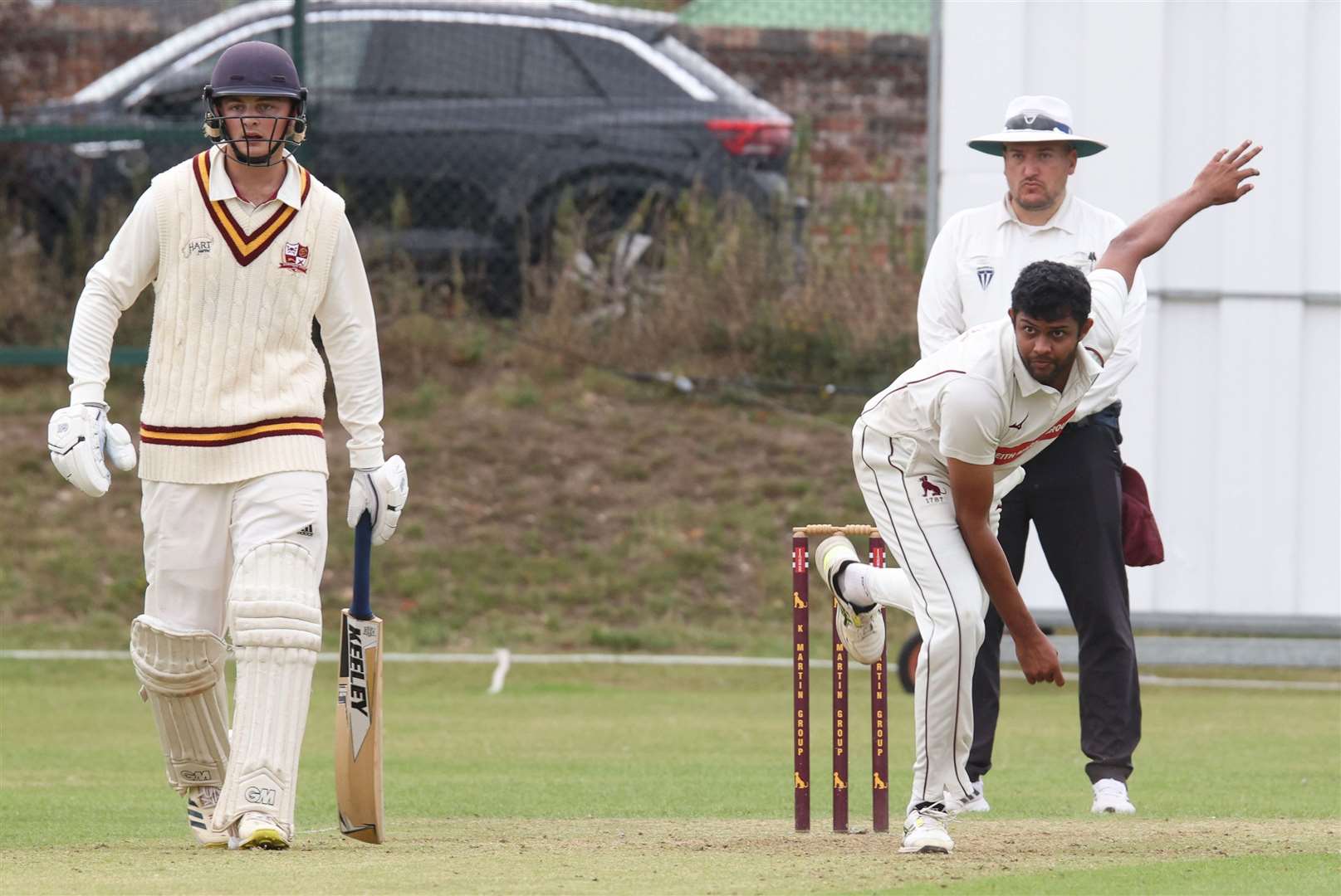 Cricket - Sudbury v Downham Stow - Manlka D Silva bowls for Sudbury. Pic - Richard Marsham