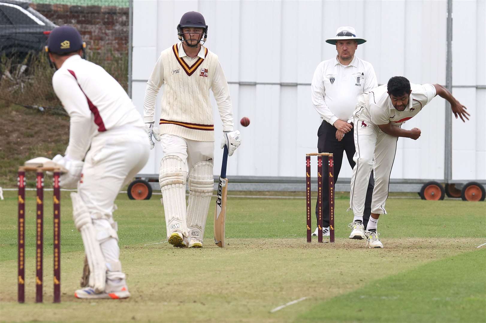 Cricket - Sudbury v Downham Stow - Manlka D Silva bowls for Sudbury. Pic - Richard Marsham