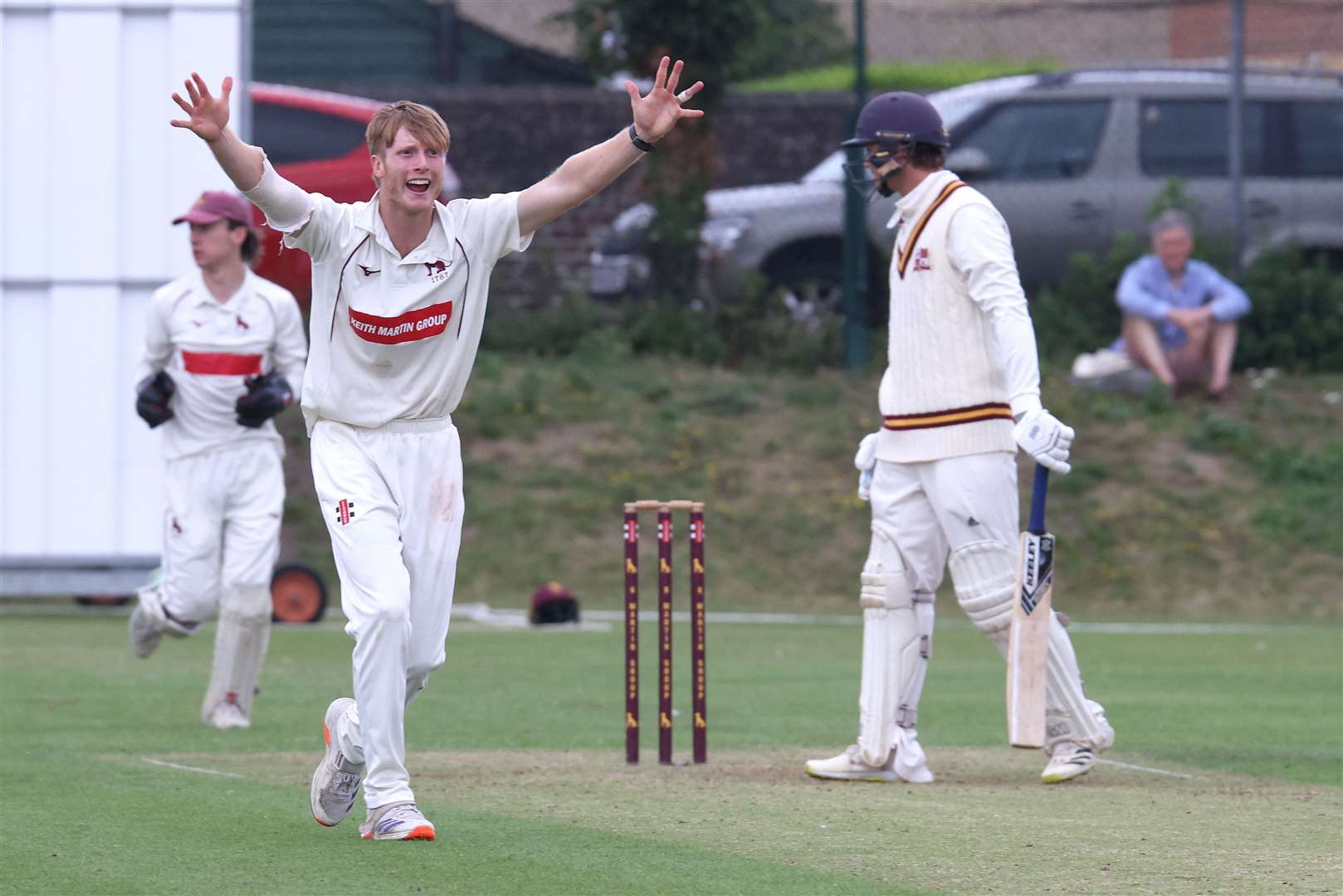 Cricket - Sudbury v Downham Stow - Freddie Cloud appeals for LBW for Sudbury. Pic - Richard Marsham