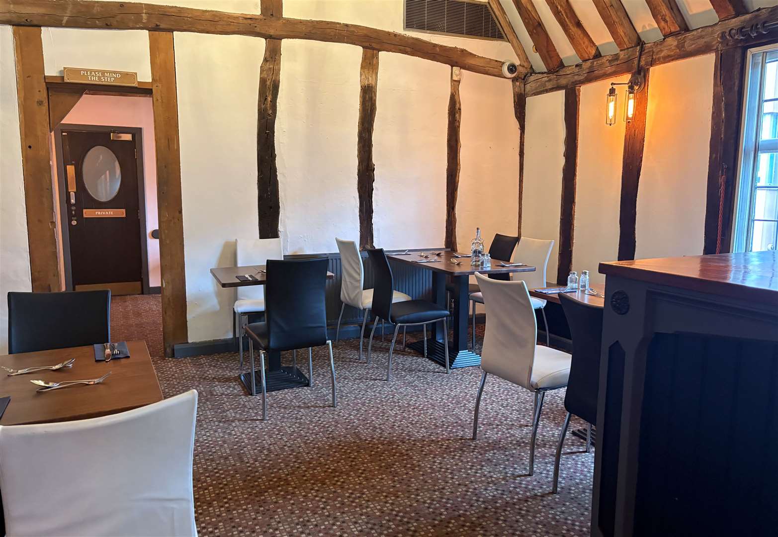 The upstairs is now a dining area