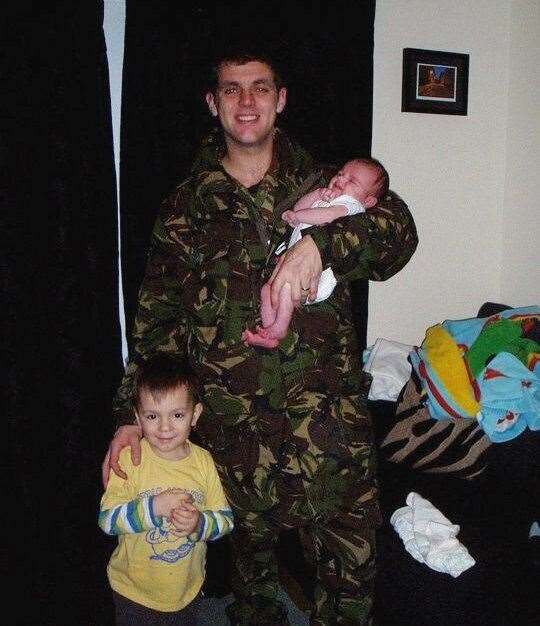 Lee and the kids in their family home in Tidworth in early 2009