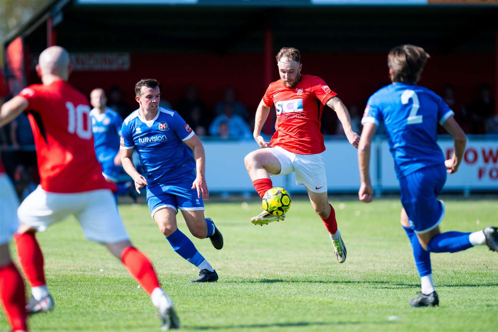 Downham Town's Nathan Davies against Takeley in the Isthmian League North. Picture: Ian Burt