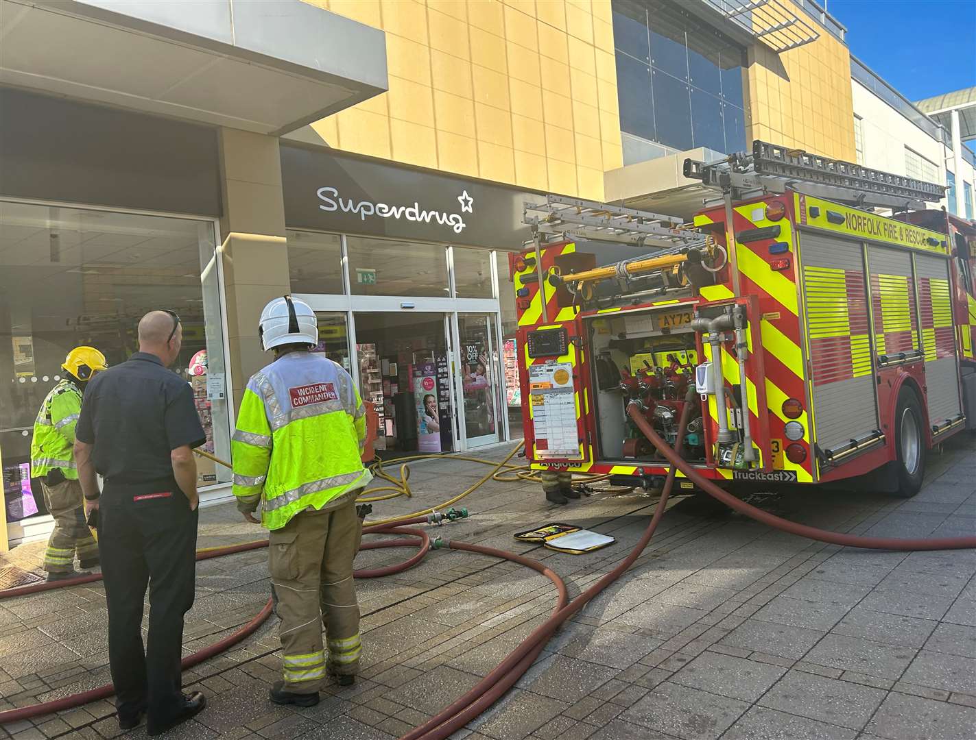 Fire crews at the scene of a blaze in Superdrug this morning. Picture: Kris Johnston