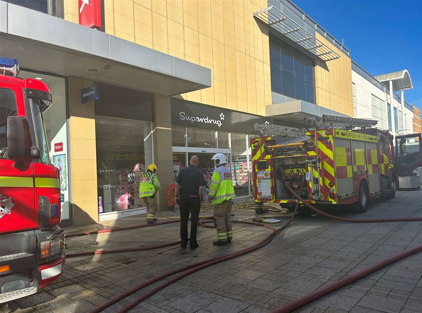 Fire crews at the scene of a blaze in Superdrug this morning. Picture: Kris Johnston