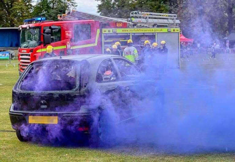 Firefighters get set to tackle a simulated road traffic collision at Frontline Festival in King's Lynn.Picture: RNLI/Chris Bishop