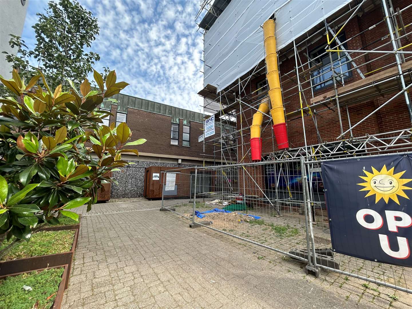 The scaffolding has proved to be a problem for the pop-up units on Purfleet Street in Lynn