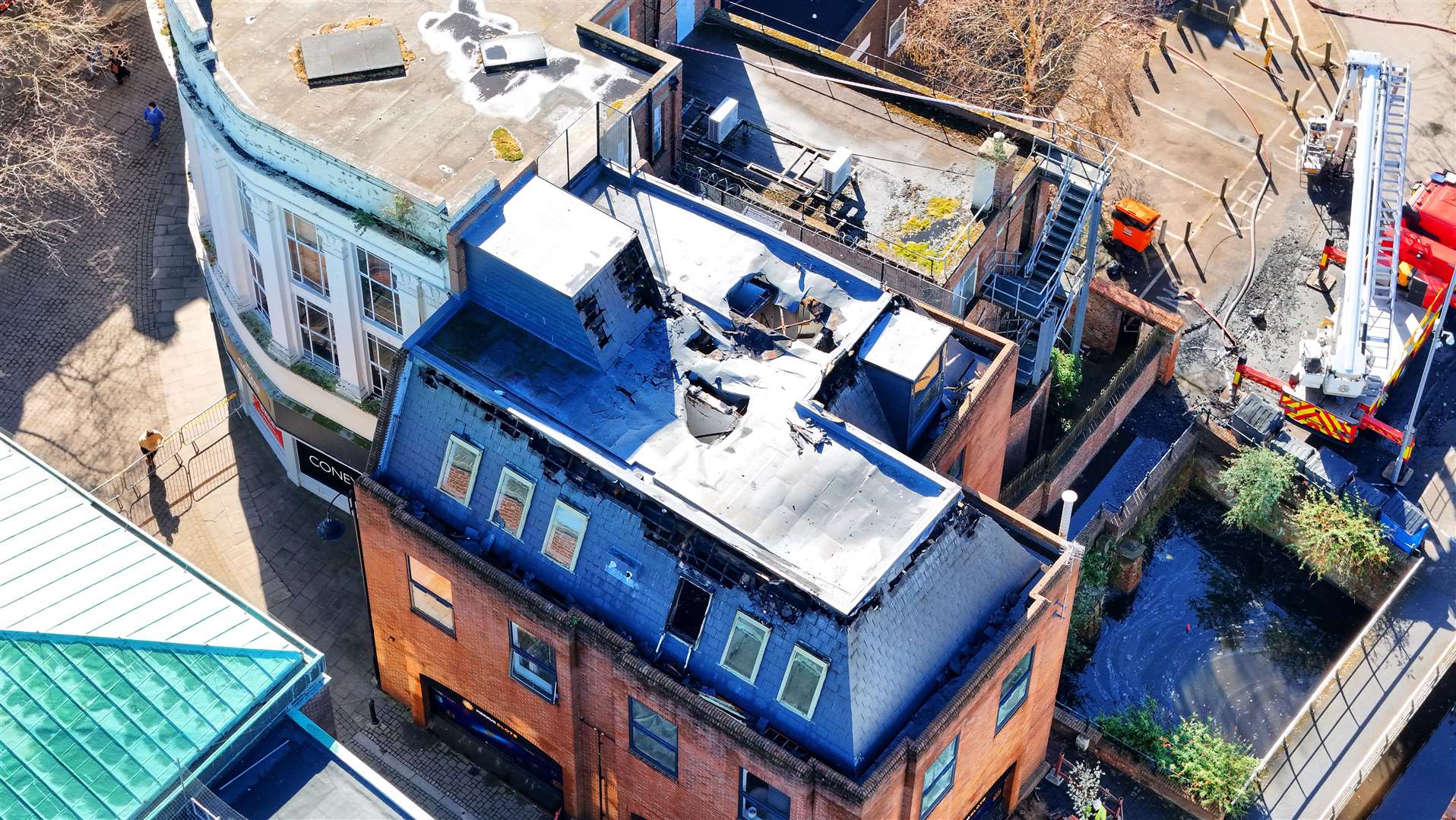 Drone pictures showed the impact of the fire on the building on Purfleet Street. Picture: The Drone Guy