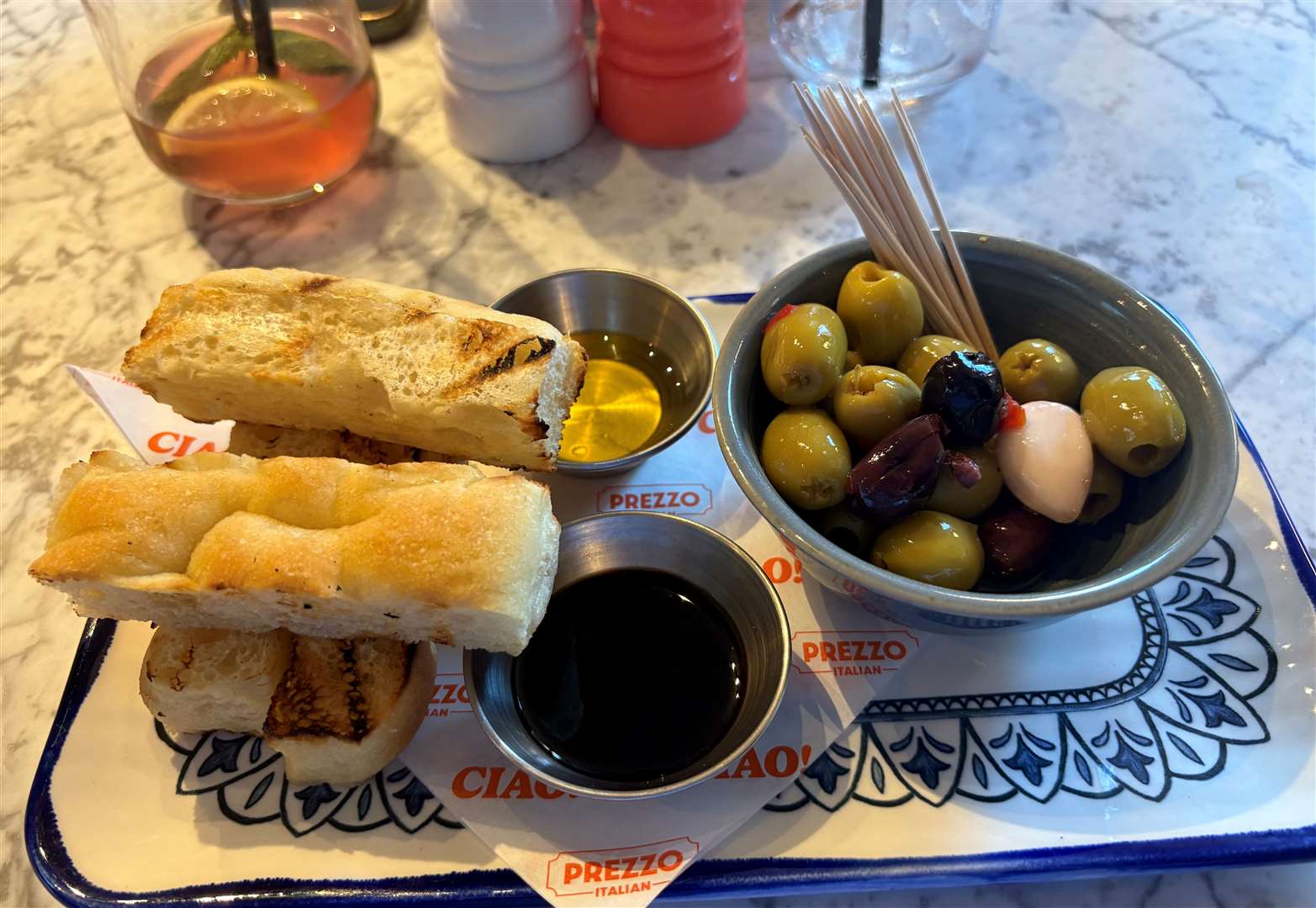 My olive and bread started was well-presented and delicious