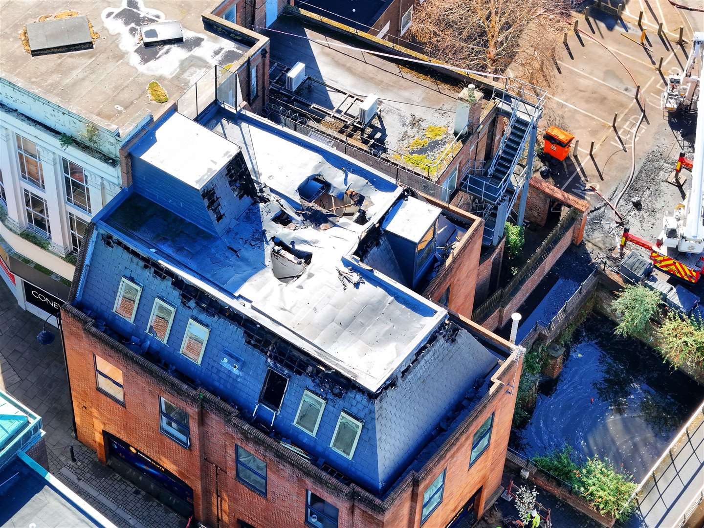 Drone pictures show the impact of the fire on the building on Purfleet Street. Picture: The Drone Guy