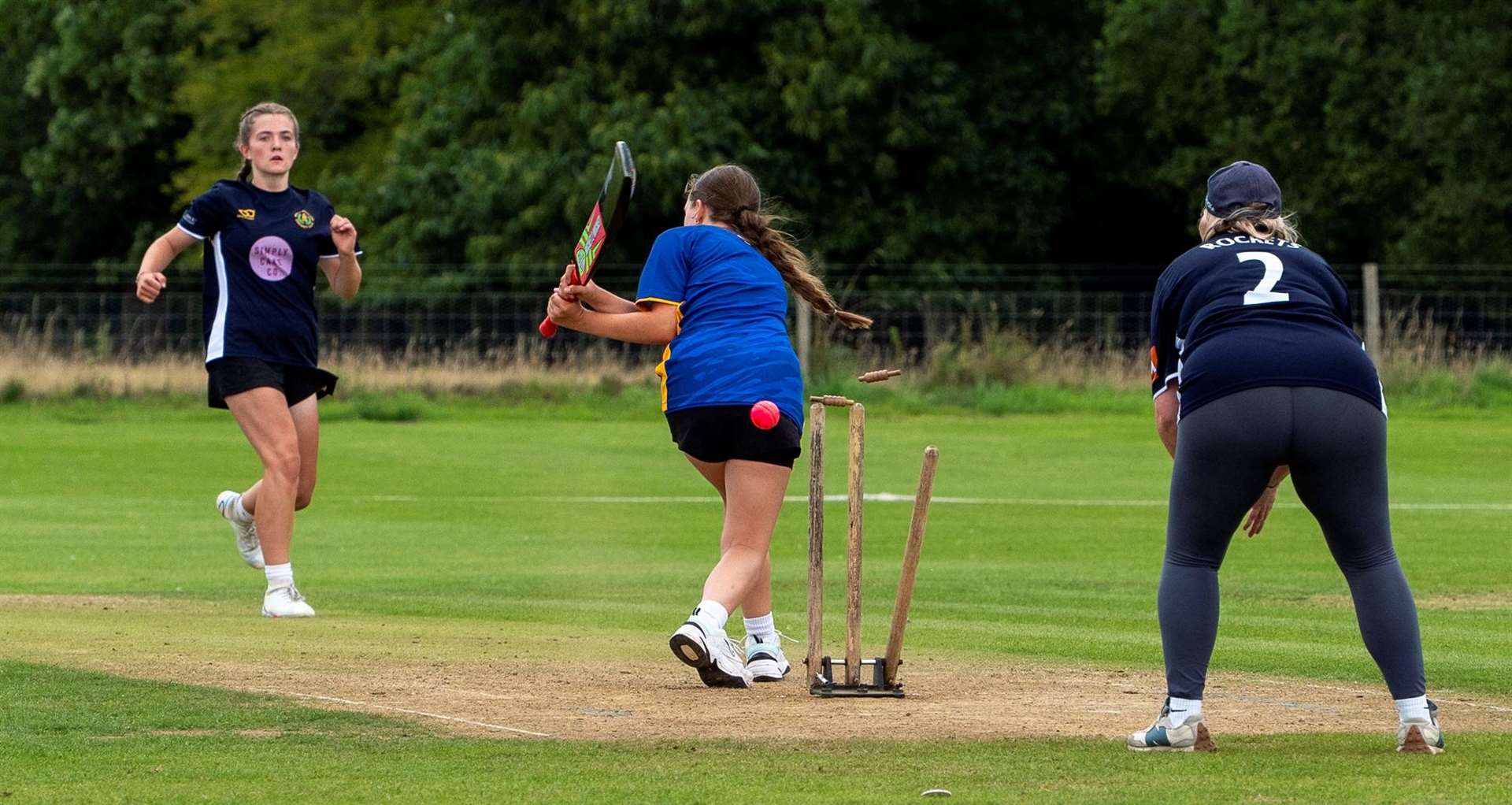 The wickets are knocked over. Picture: Andrew Hunt