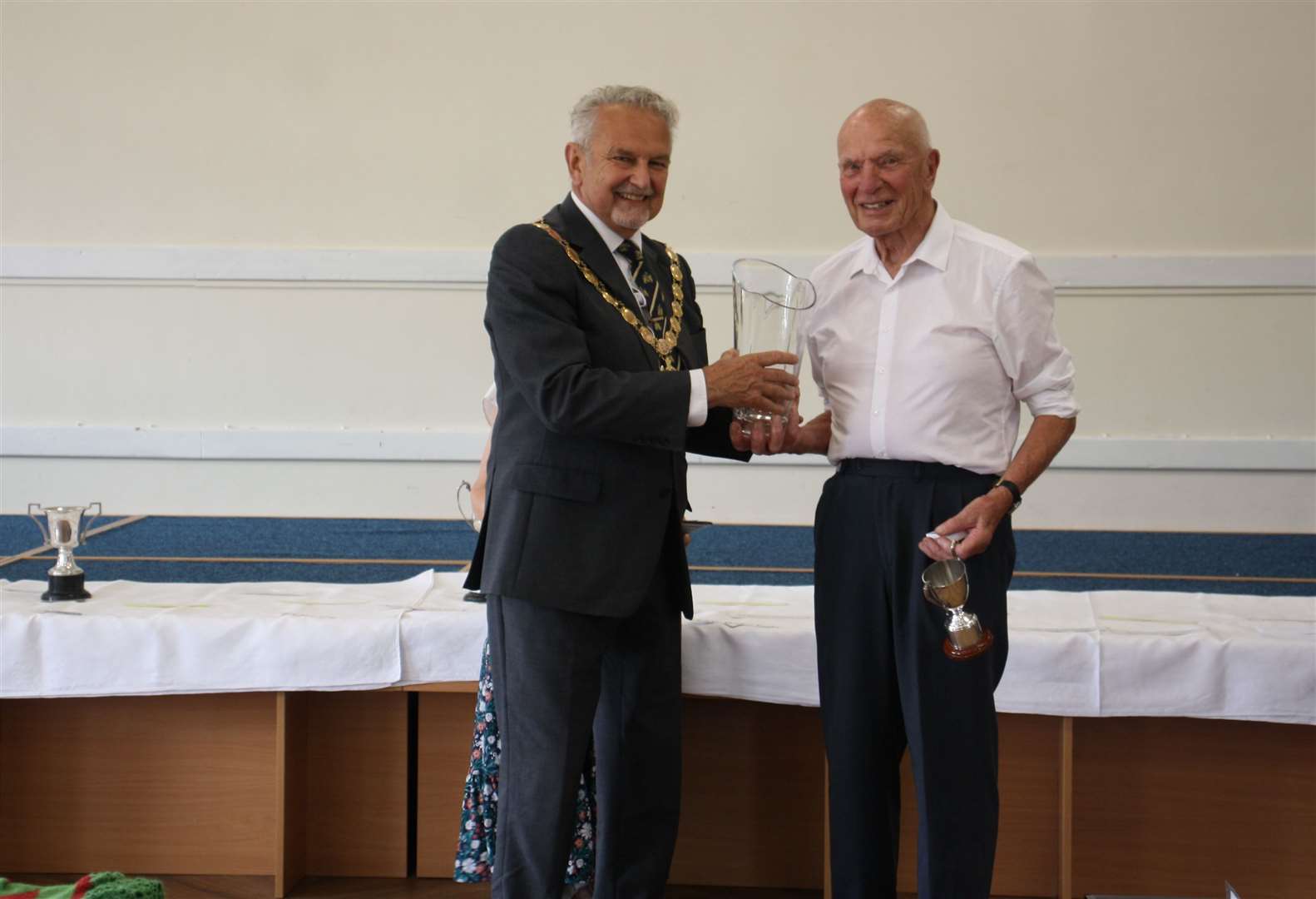 John Woodford, who bagged the most points in the final show, receiving some of his trophies from West Norfolk mayor, Cllr Andy Bullen
