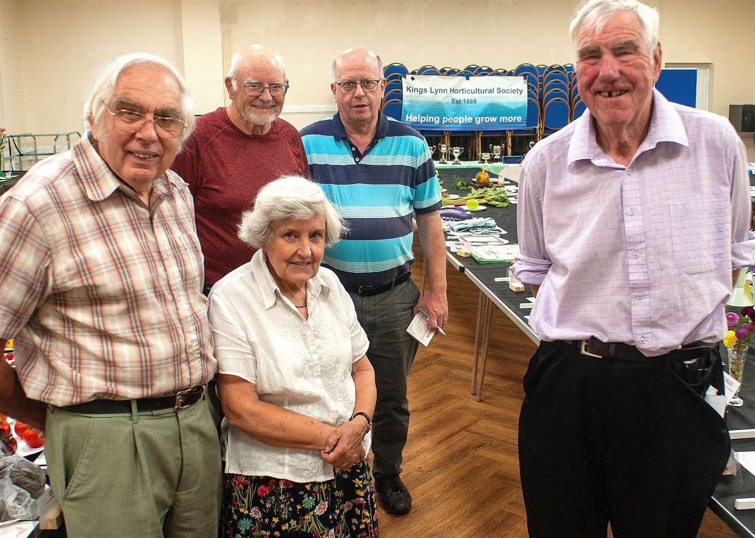 The 2022 Lynn Horticultural Society show at South Wootton Village Hall - pictured are Rachel Vyse, Bill Vyse, John Germeney, Kevin Ayres and Nolan Mills