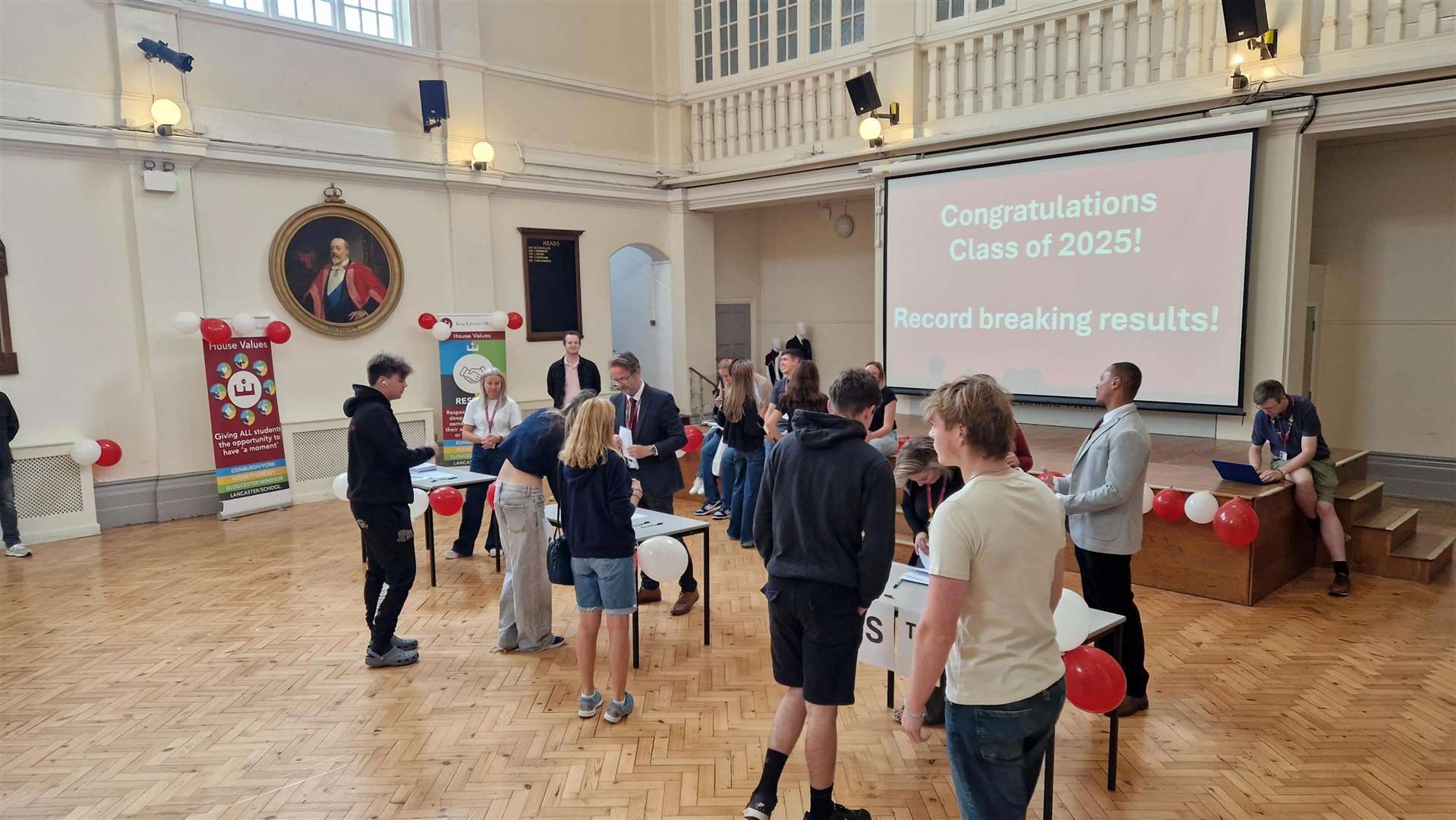 Students gathered at KES this morning to collect their results