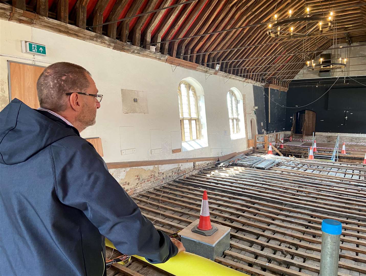 Cllr Simon Ring on a tour of Lynn's Guildhall theatre