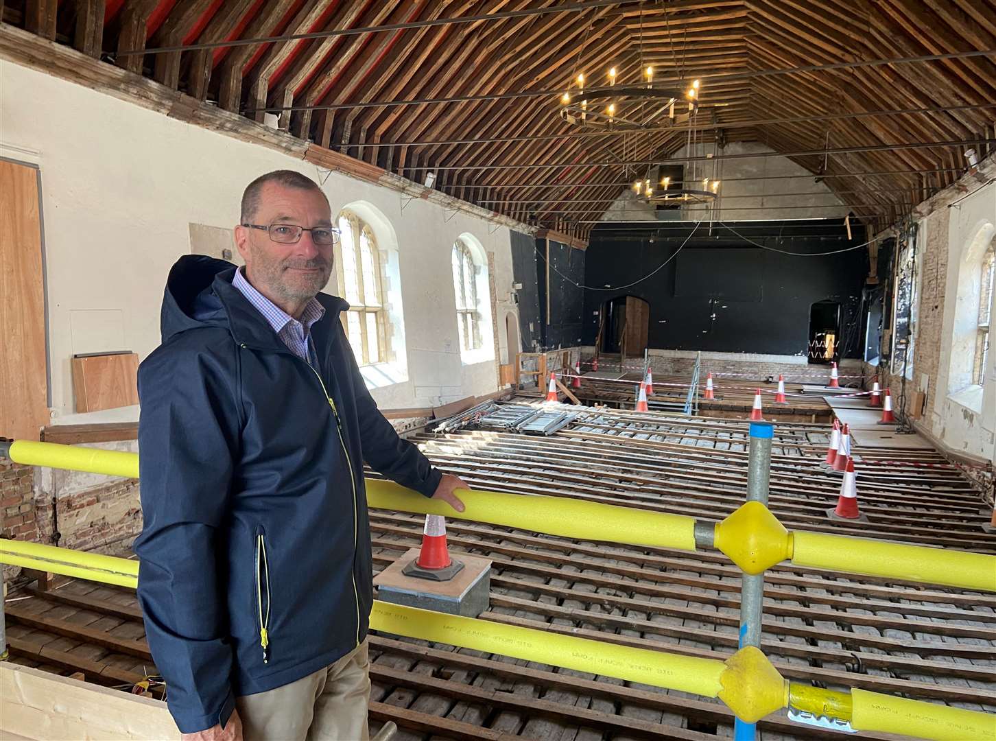 Cllr Simon Ring on a tour of Lynn's Guildhall theatre