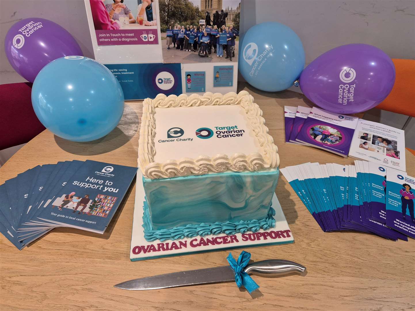 A celebratory cake at the centre