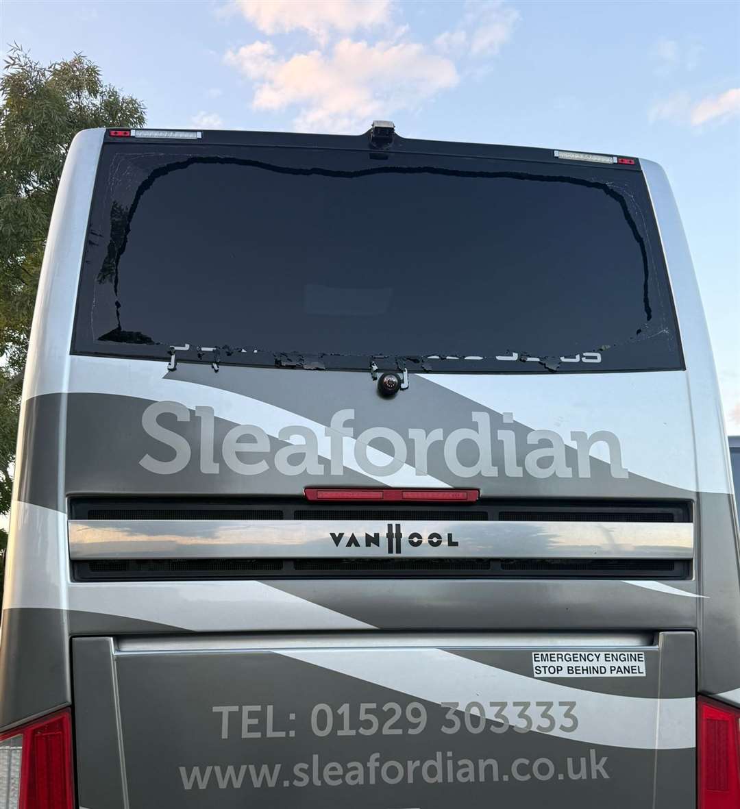 Damage to the Seafordian coach following the game between Chorley and King's Lynn