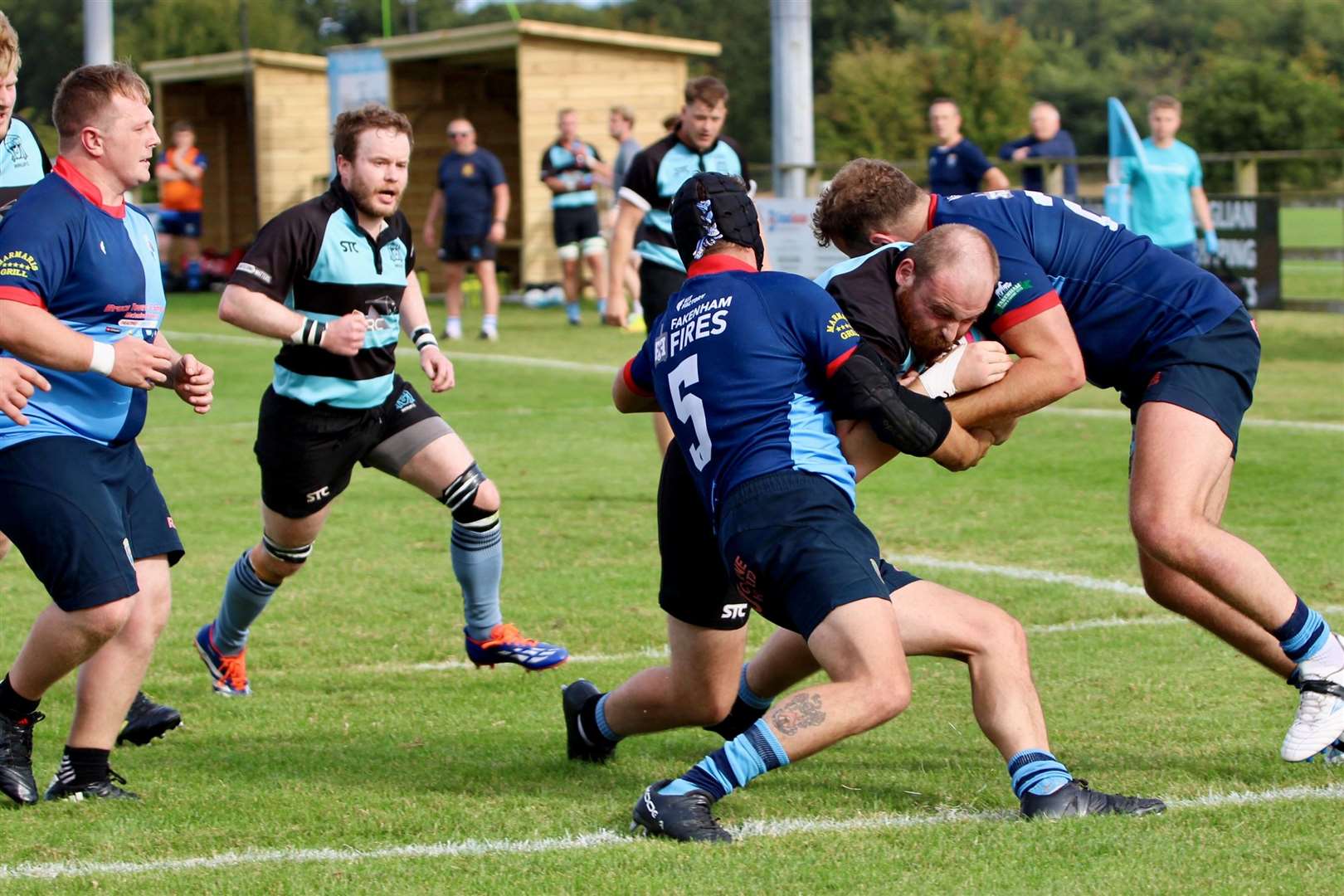 Second row (5) Pat Casey and winger Ashley Stewart tackling an opponent. Picture: Sam Few