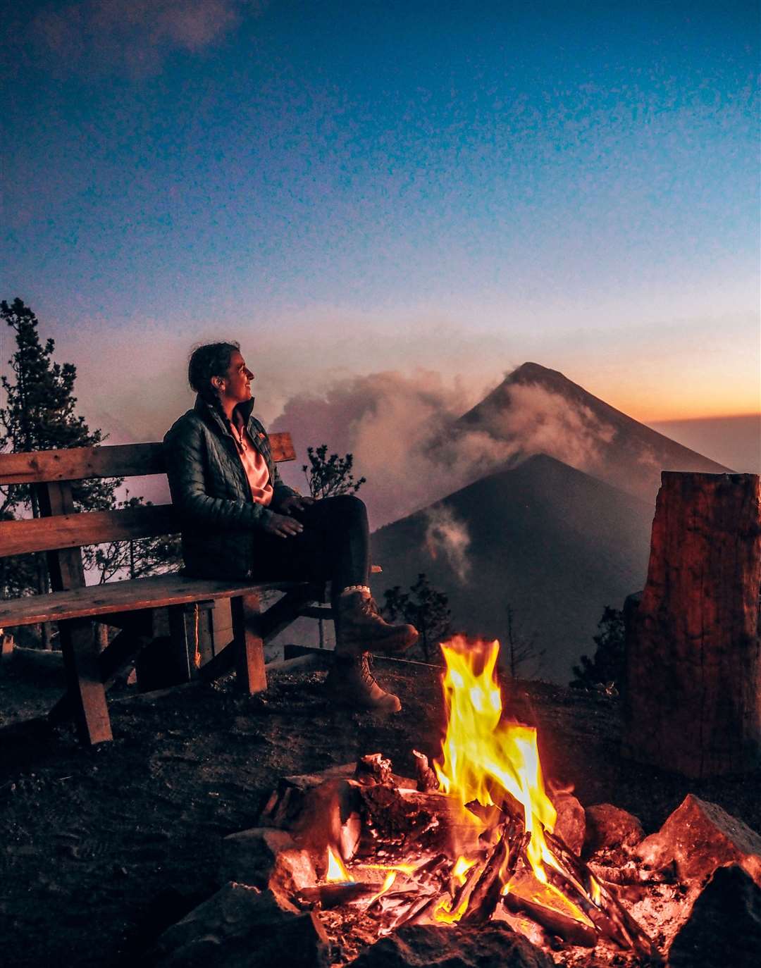 Sunset at the top of Volcano Acatenango, Guatemala
