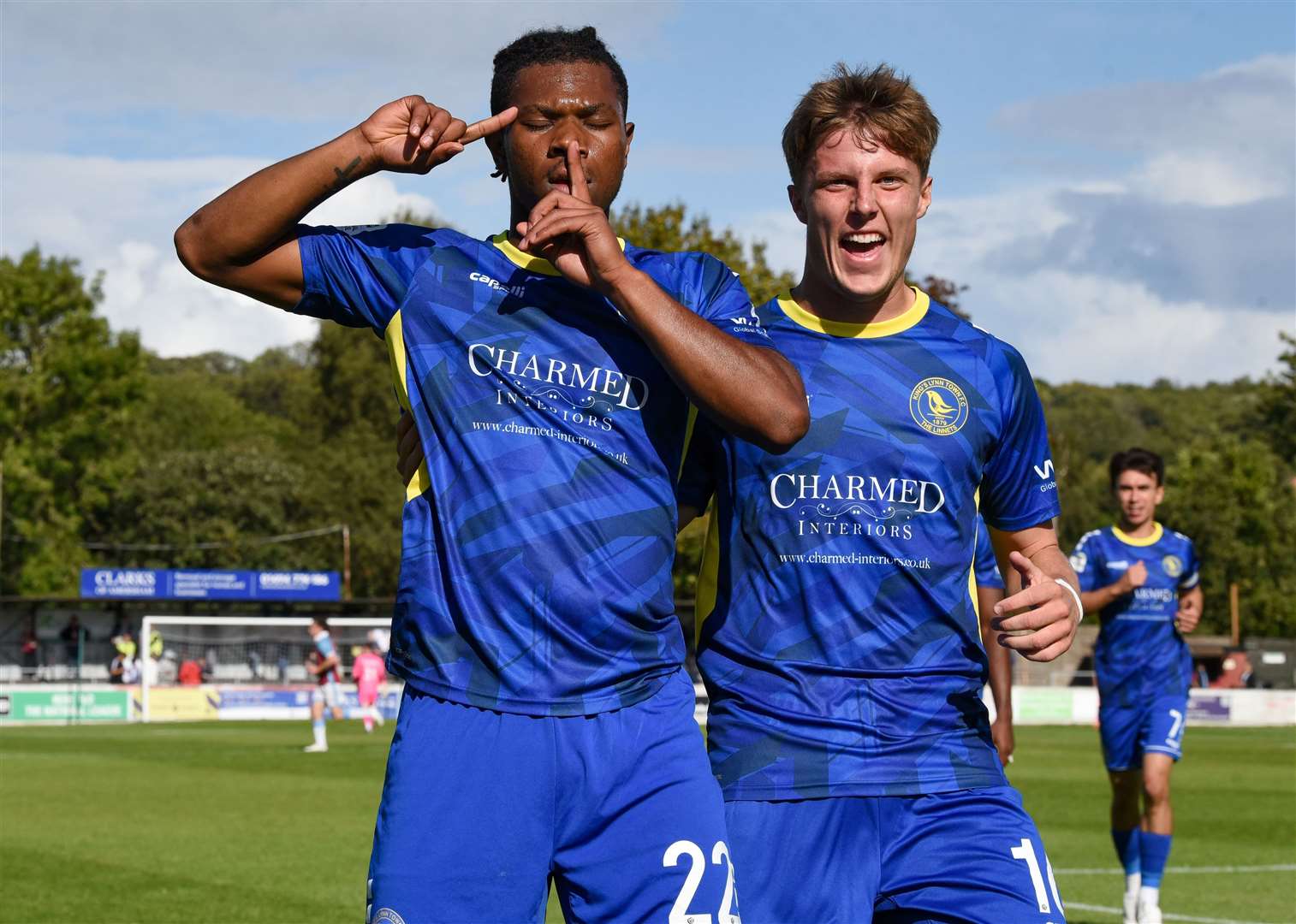 Goalscorer Cameron Forde-Brown celebrates with Morgan Williams. Picture: Tim Smith