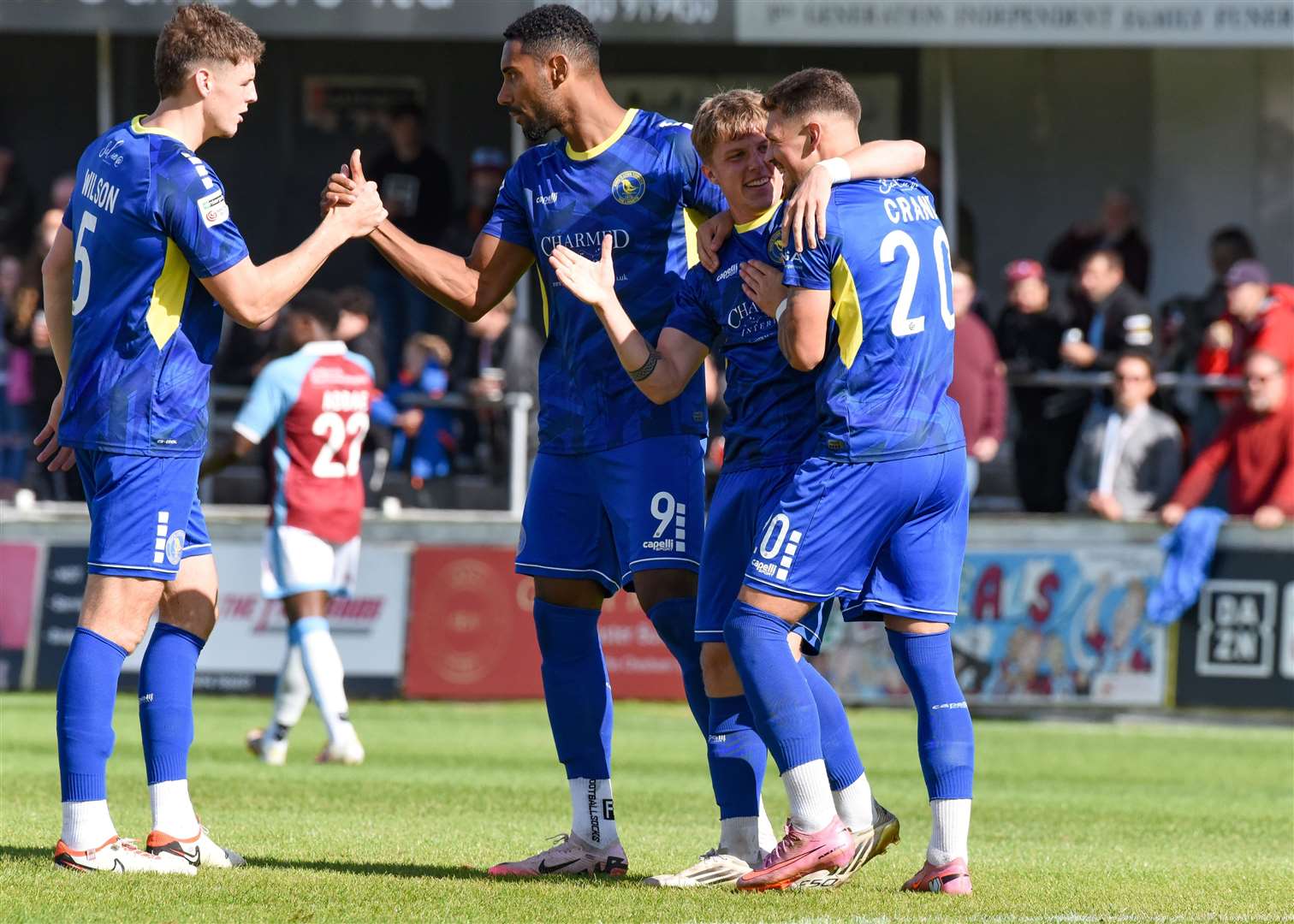 Morgan Williams celebrates with team mates. Picture: Tim Smith