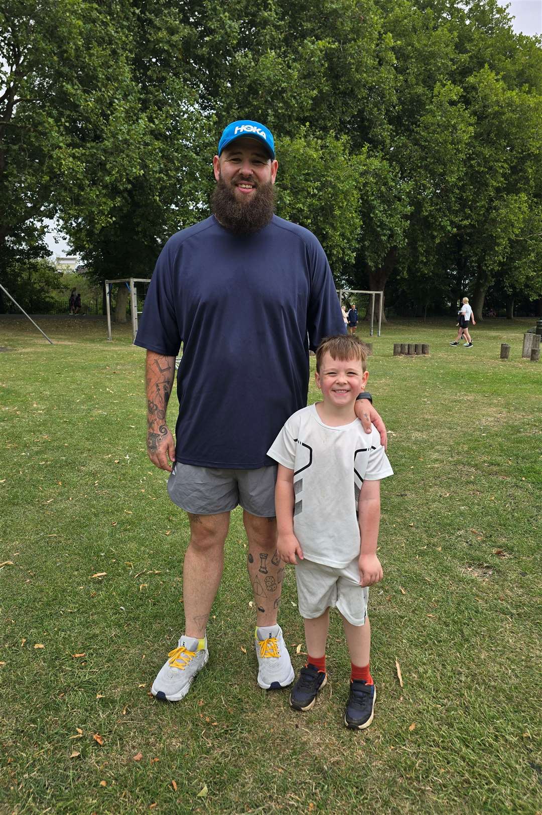 Josh Maddocks on a training run with his son Jack