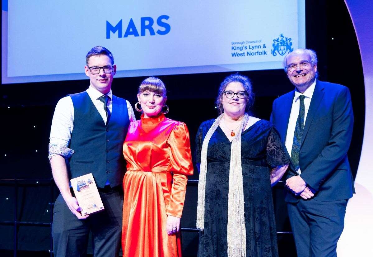 MARS UK won the Environmental Champion of the Year award this year and Samuel Green and Dee Simon from the company are pictured with Cllr Sandra Squire and Cllr Michael de Whalley from sponsors West Norfolk Council