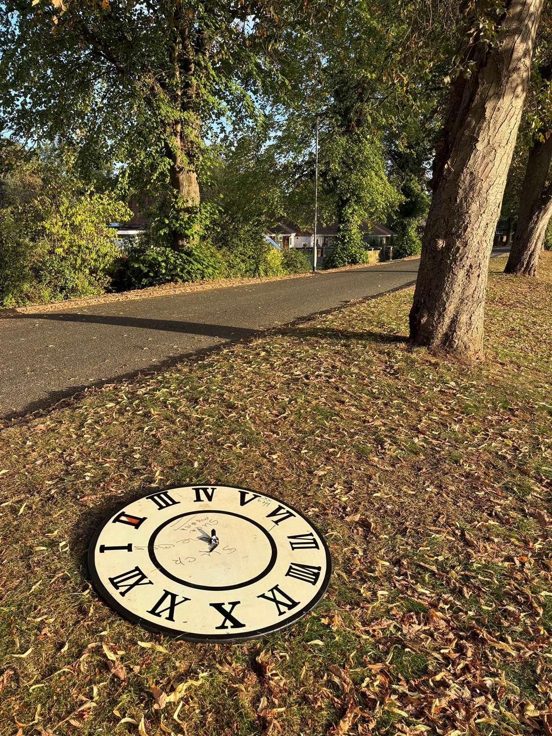 The face of the clock tower lies sadly on the ground