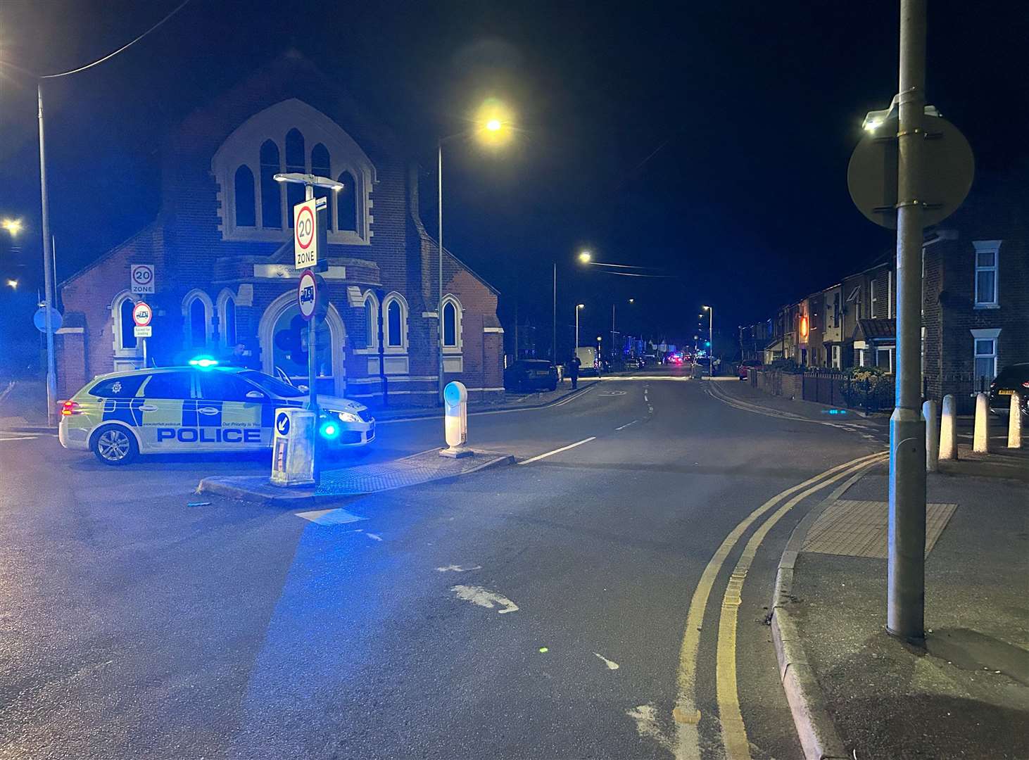 Police block access to Wisbech Road following the collision. Picture: Kris Johnston