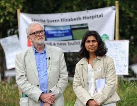 Jeremy Corbyn with Cllr Pallavi Devulapalli at the rally in The Walks. Picture: Ian Burt