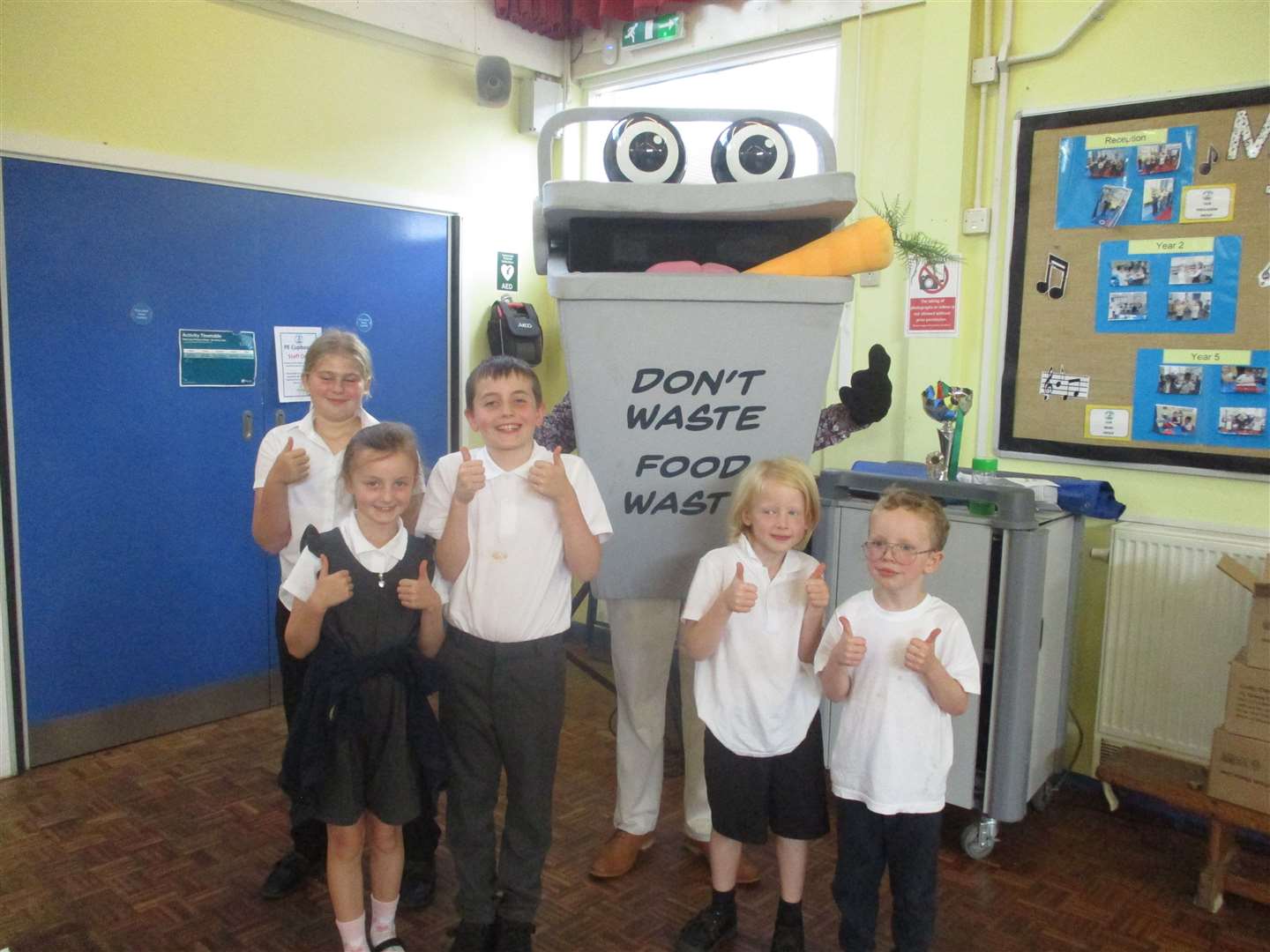 Pupils enjoyed meeting the food waste bin while learning about recycling